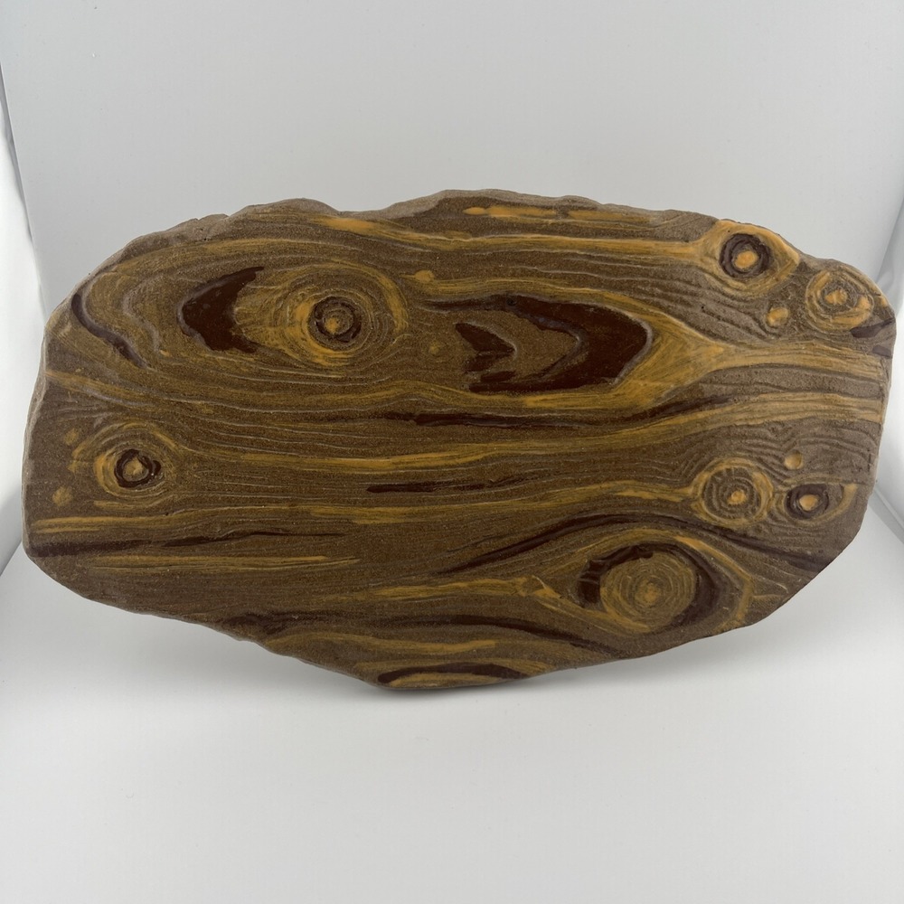 Studio Pottery Wood Pattern Platter, Signed, Cheese Or Charcuterie Ceramic Board - Picture 3 of 12